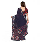 Seduva Women's Georgette Printed Saree With Unstitched Blouse 5.5Mtr (Navy Blue)