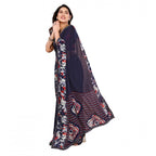 Seduva Women's Georgette Printed Saree With Unstitched Blouse 5.5Mtr (Navy Blue)