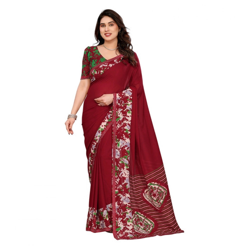 Seduva Women's Georgette Printed Saree With Unstitched Blouse 5.5Mtr (Red)