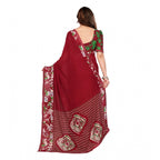 Seduva Women's Georgette Printed Saree With Unstitched Blouse 5.5Mtr (Red)