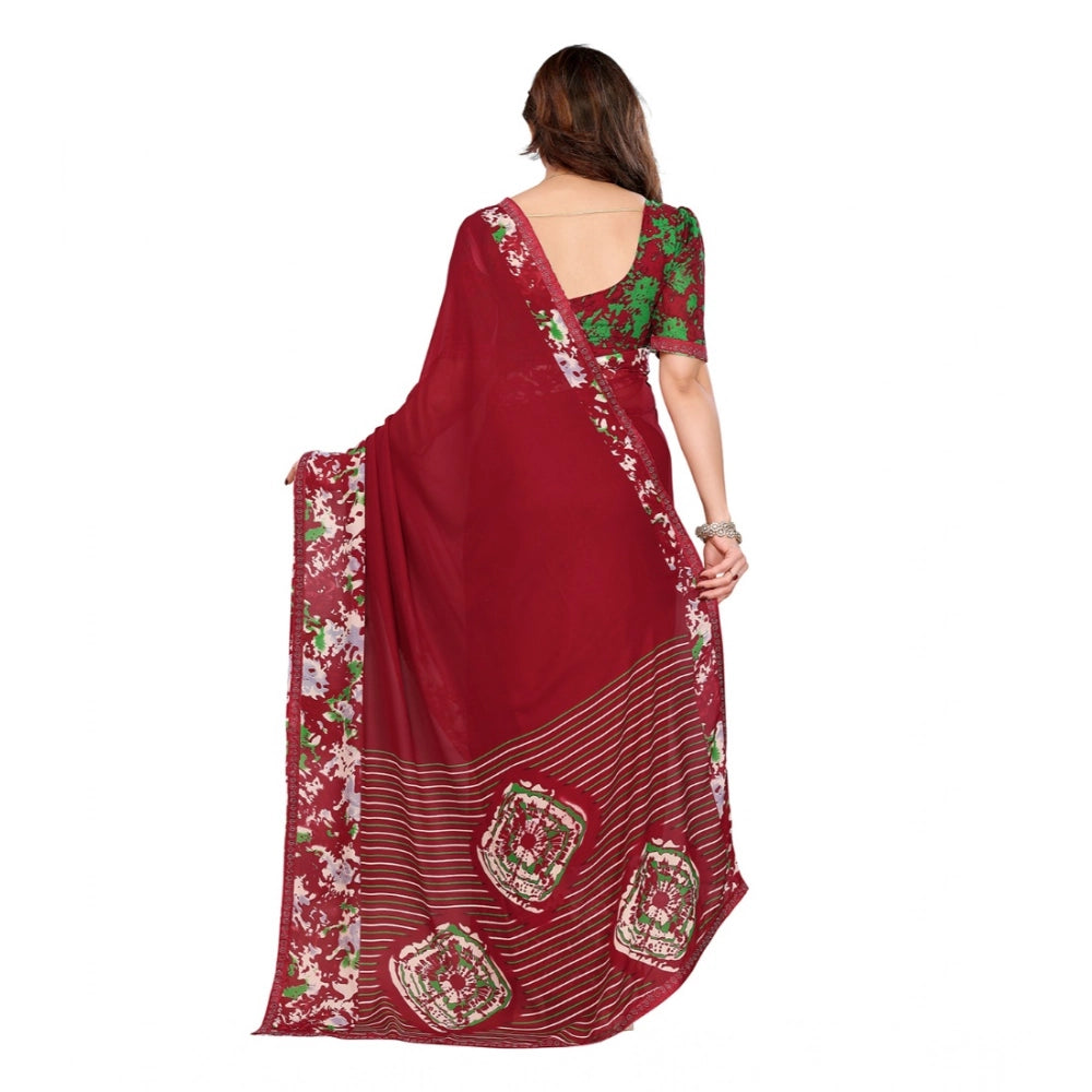 Seduva Women's Georgette Printed Saree With Unstitched Blouse 5.5Mtr (Red)