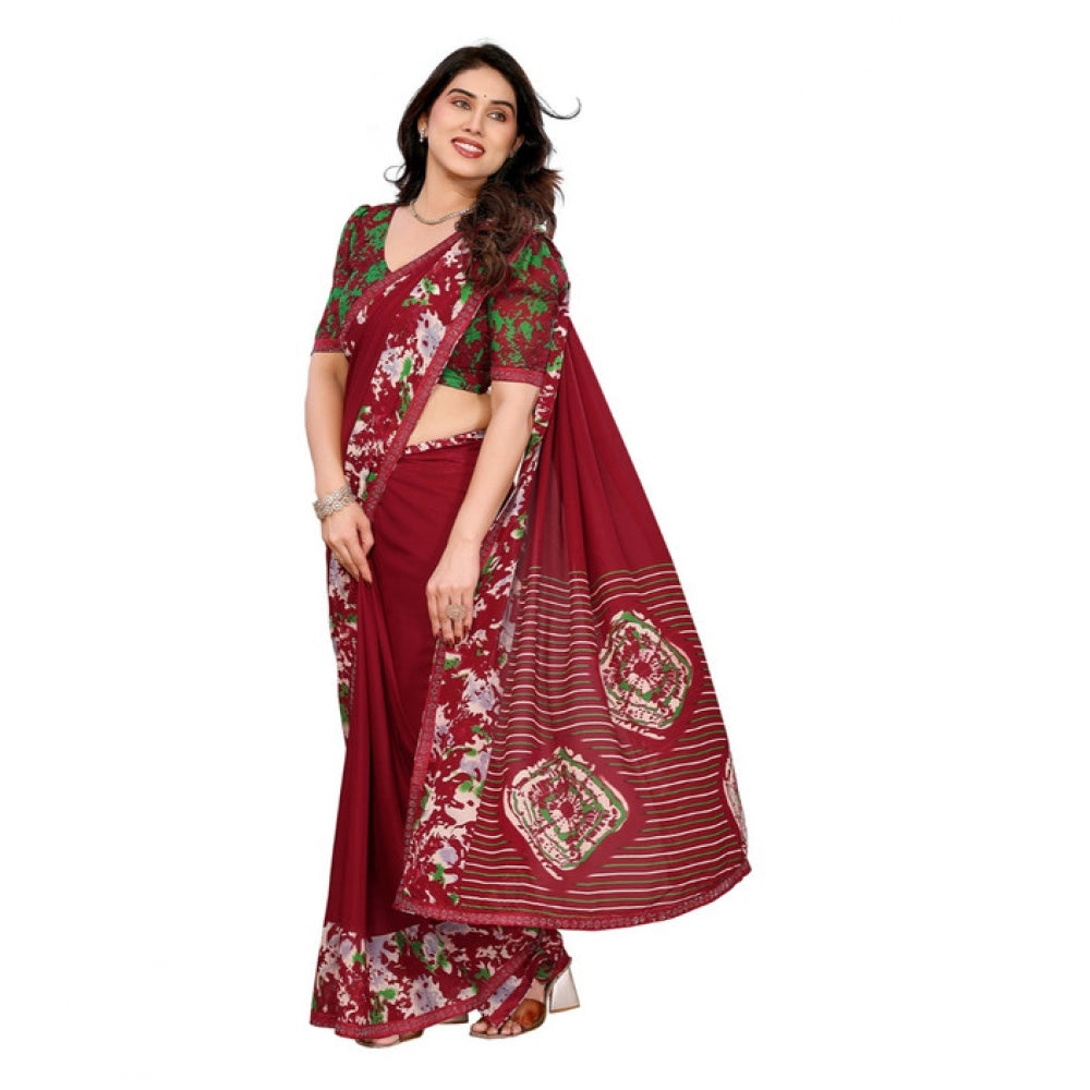Seduva Women's Georgette Printed Saree With Unstitched Blouse 5.5Mtr (Red)