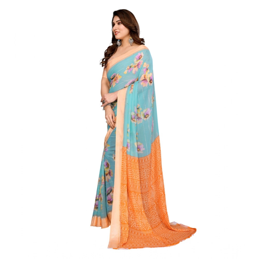 Seduva Women's Georgette Printed Saree With Unstitched Blouse 5.5Mtr (Light Blue)