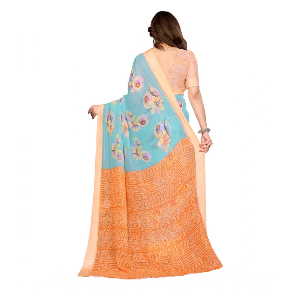 Seduva Women's Georgette Printed Saree With Unstitched Blouse 5.5Mtr (Light Blue)