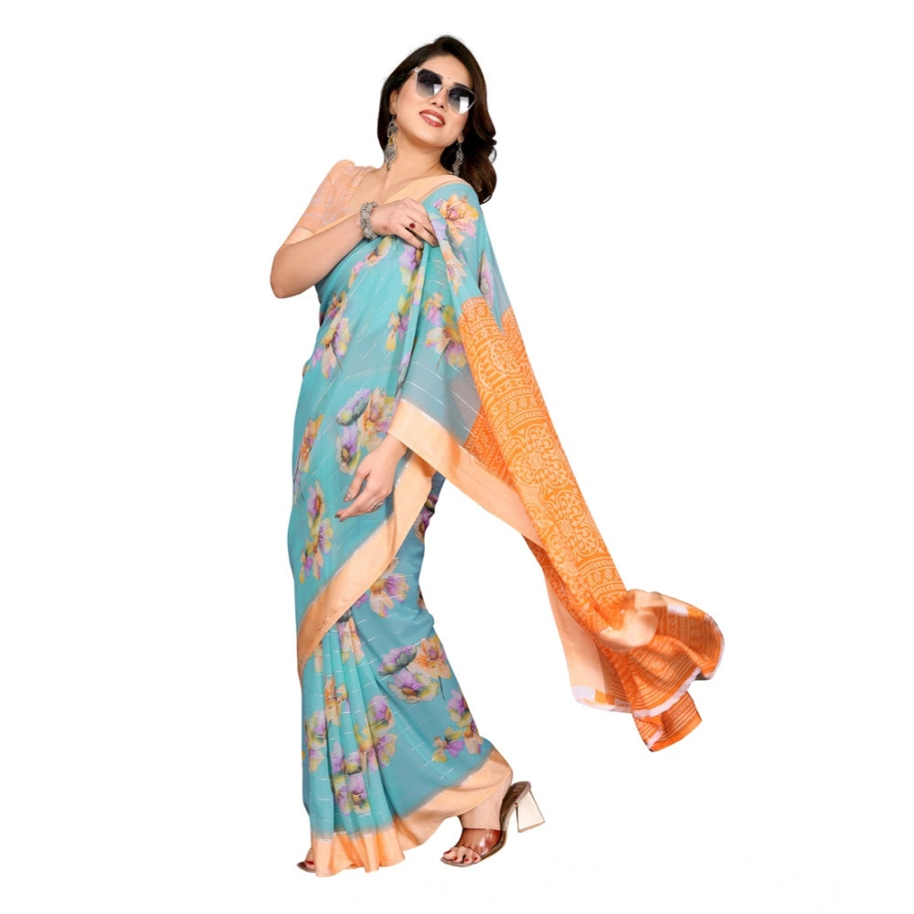 Seduva Women's Georgette Printed Saree With Unstitched Blouse 5.5Mtr (Light Blue)