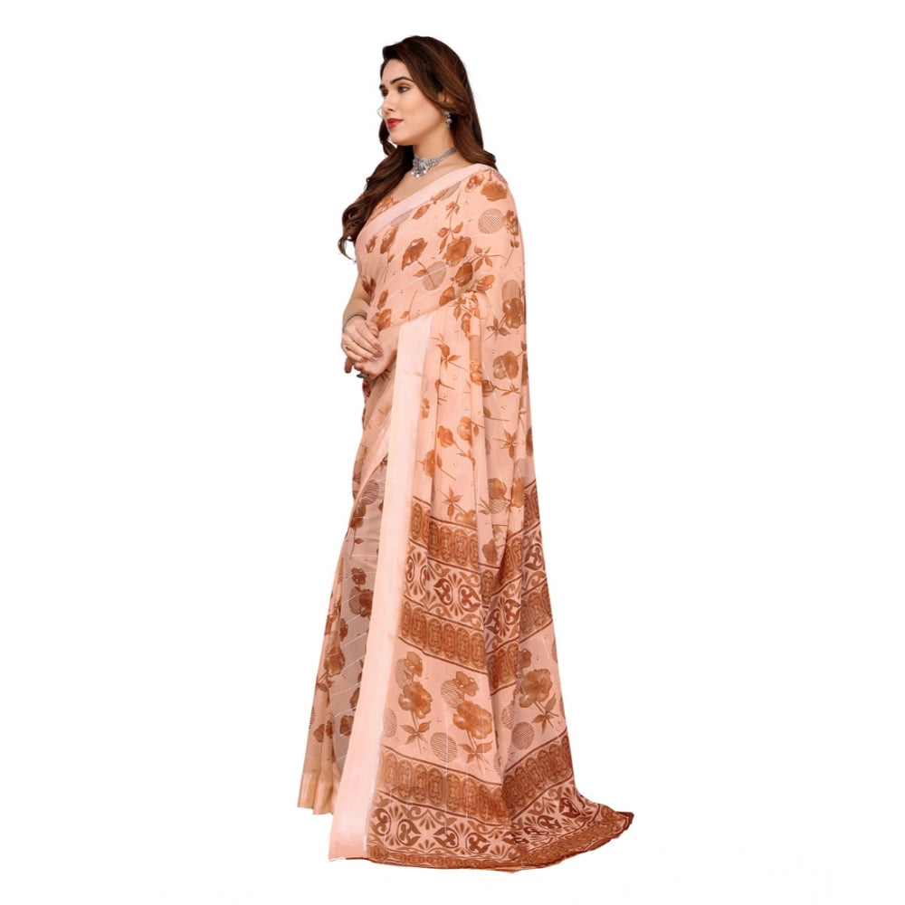 Seduva Women's Georgette Printed Saree With Unstitched Blouse 5.5Mtr (Brown)