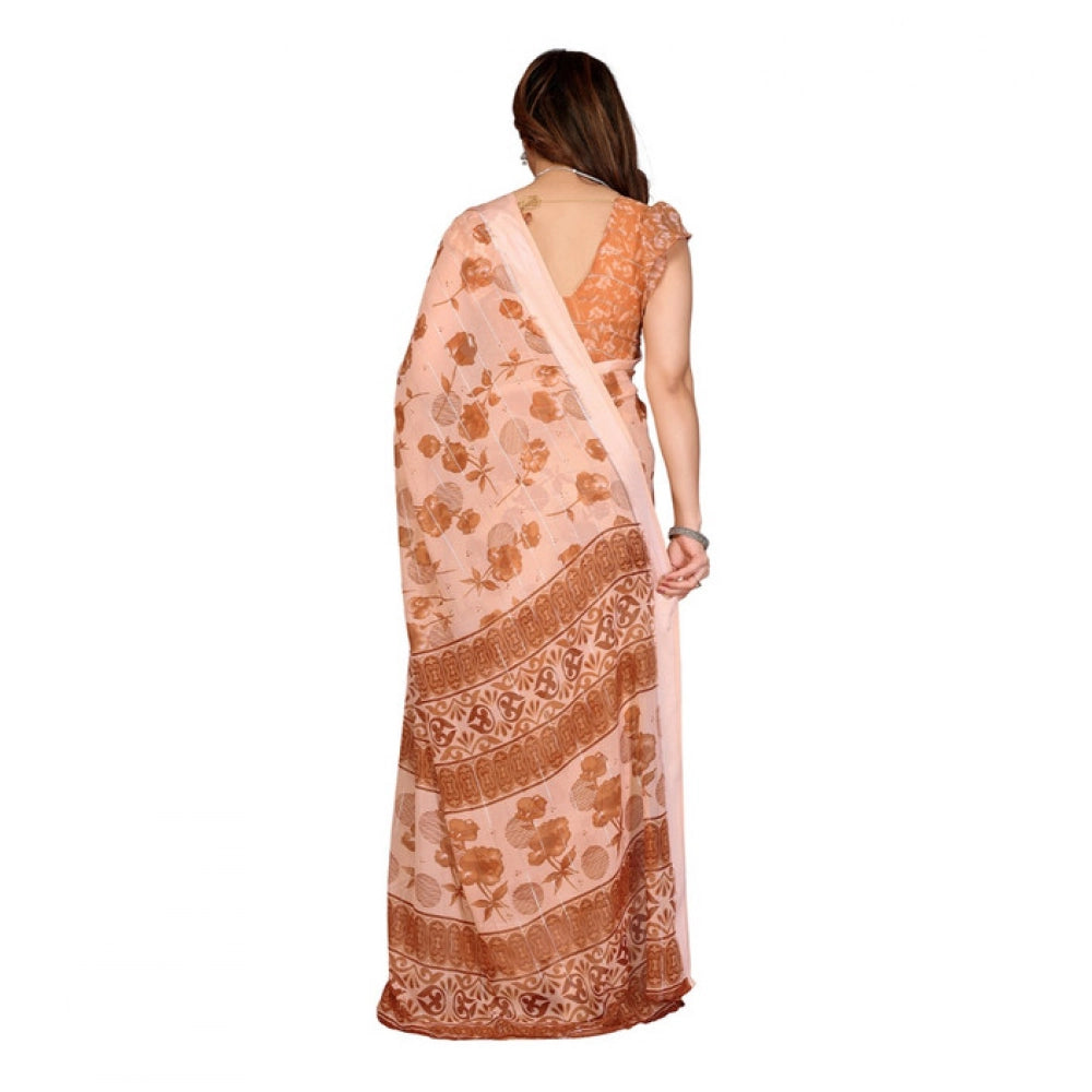 Seduva Women's Georgette Printed Saree With Unstitched Blouse 5.5Mtr (Brown)