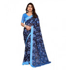 Seduva Women's Georgette Printed Saree With Unstitched Blouse 5.5Mtr (Blue)