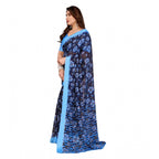 Seduva Women's Georgette Printed Saree With Unstitched Blouse 5.5Mtr (Blue)