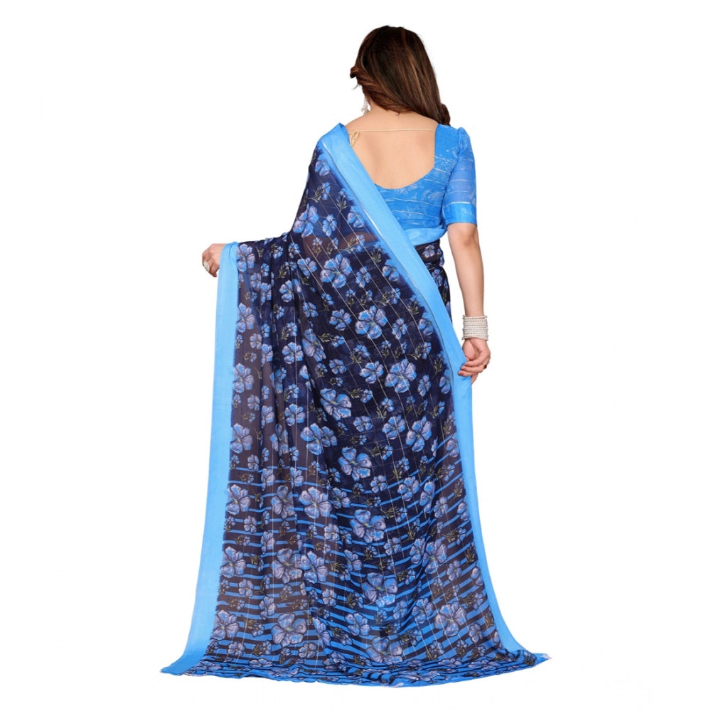 Seduva Women's Georgette Printed Saree With Unstitched Blouse 5.5Mtr (Blue)