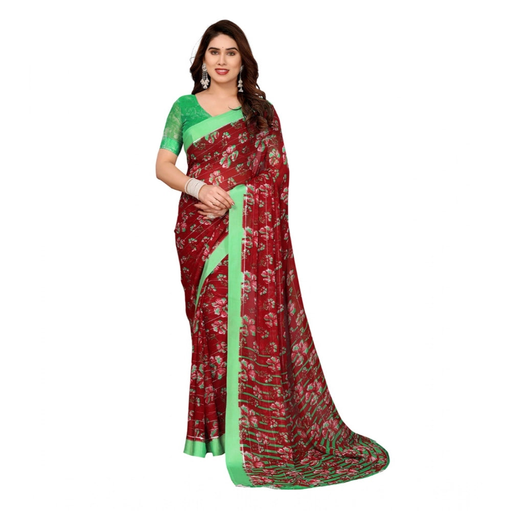Seduva Women's Georgette Printed Saree With Unstitched Blouse 5.5Mtr (Red)