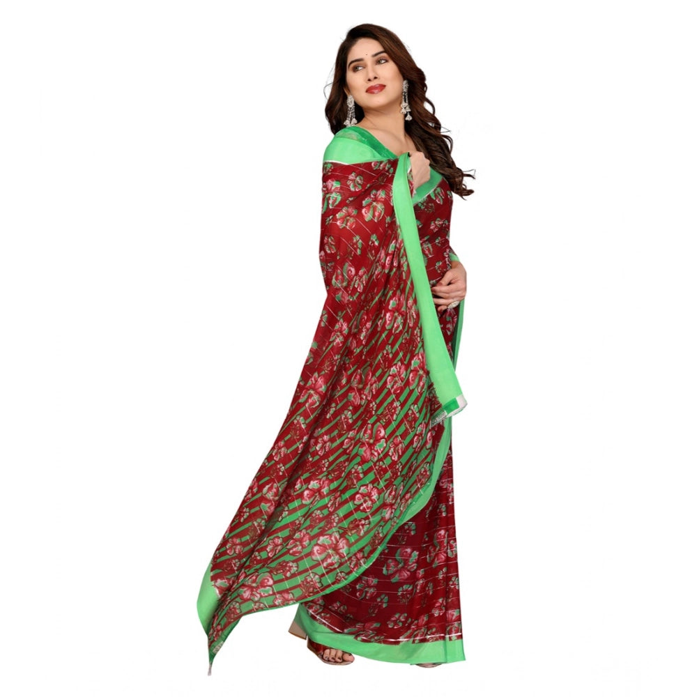 Seduva Women's Georgette Printed Saree With Unstitched Blouse 5.5Mtr (Red)