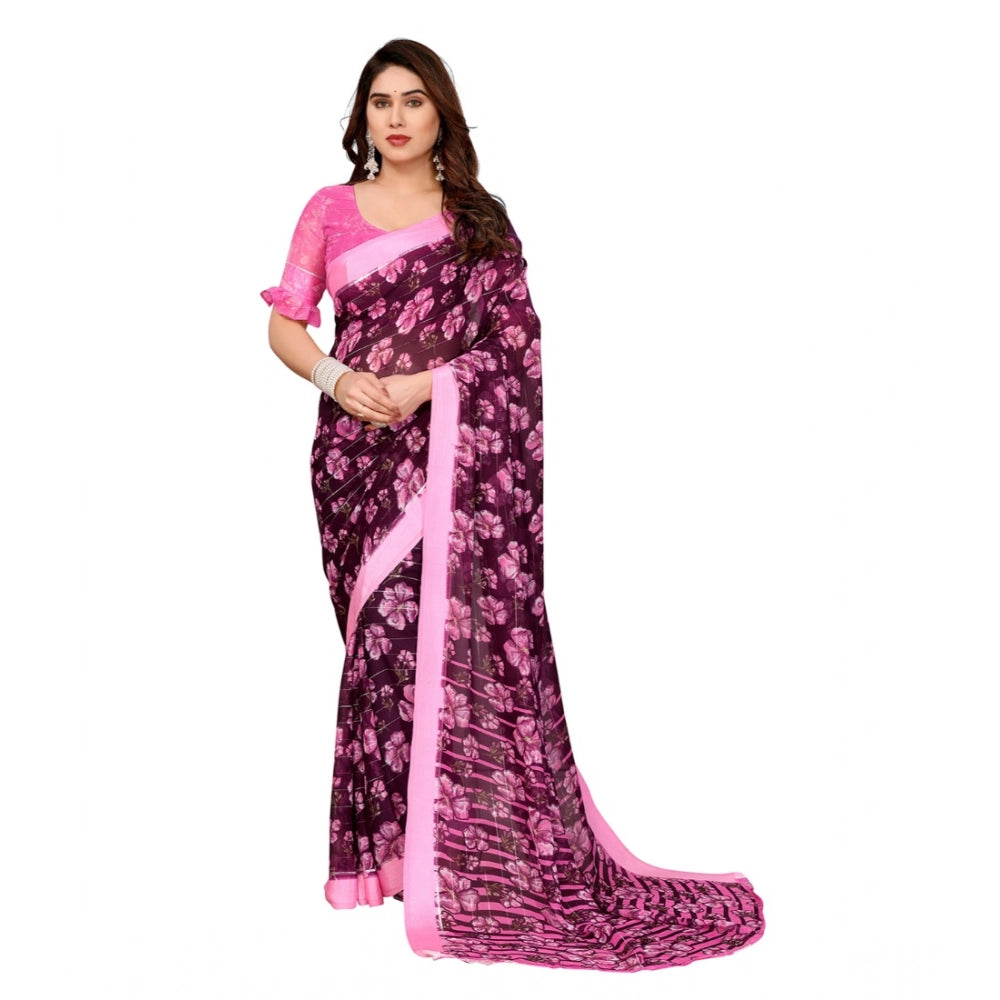 Seduva Women's Georgette Printed Saree With Unstitched Blouse 5.5Mtr (Pink)