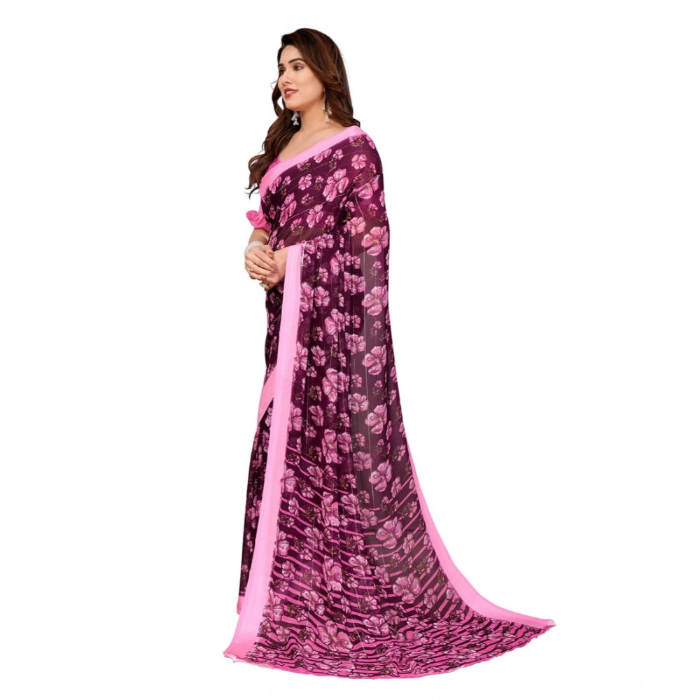 Seduva Women's Georgette Printed Saree With Unstitched Blouse 5.5Mtr (Pink)