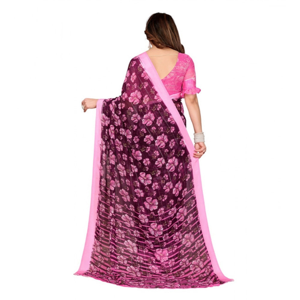 Seduva Women's Georgette Printed Saree With Unstitched Blouse 5.5Mtr (Pink)