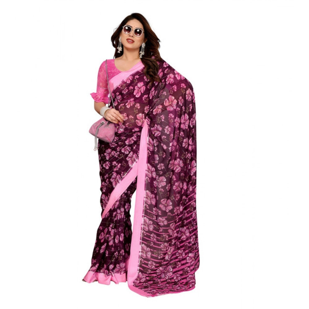 Seduva Women's Georgette Printed Saree With Unstitched Blouse 5.5Mtr (Pink)