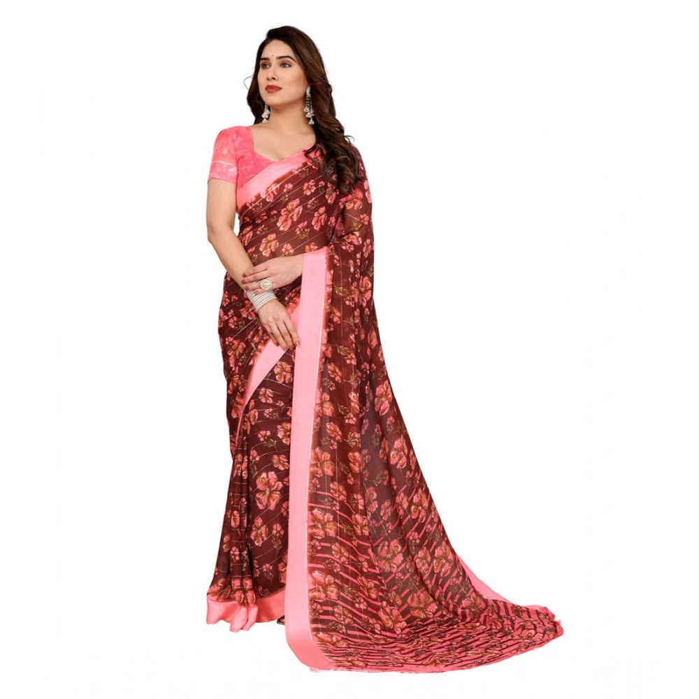 Seduva Women's Georgette Printed Saree With Unstitched Blouse 5.5Mtr (Maroon)