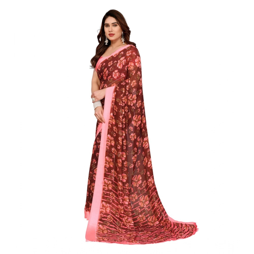 Seduva Women's Georgette Printed Saree With Unstitched Blouse 5.5Mtr (Maroon)