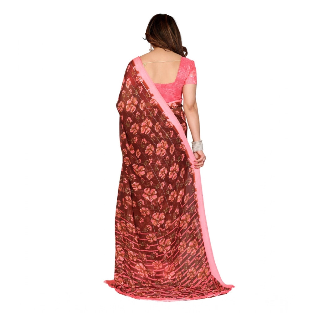 Seduva Women's Georgette Printed Saree With Unstitched Blouse 5.5Mtr (Maroon)