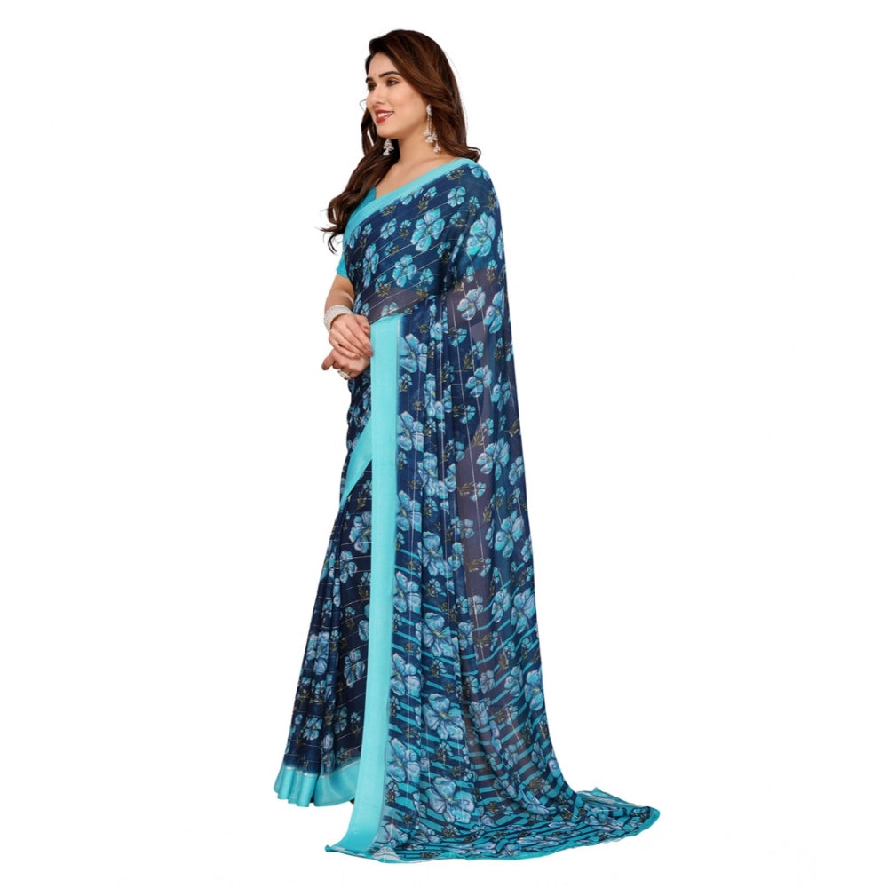 Seduva Women's Georgette Printed Saree With Unstitched Blouse 5.5Mtr (Sky Blue)