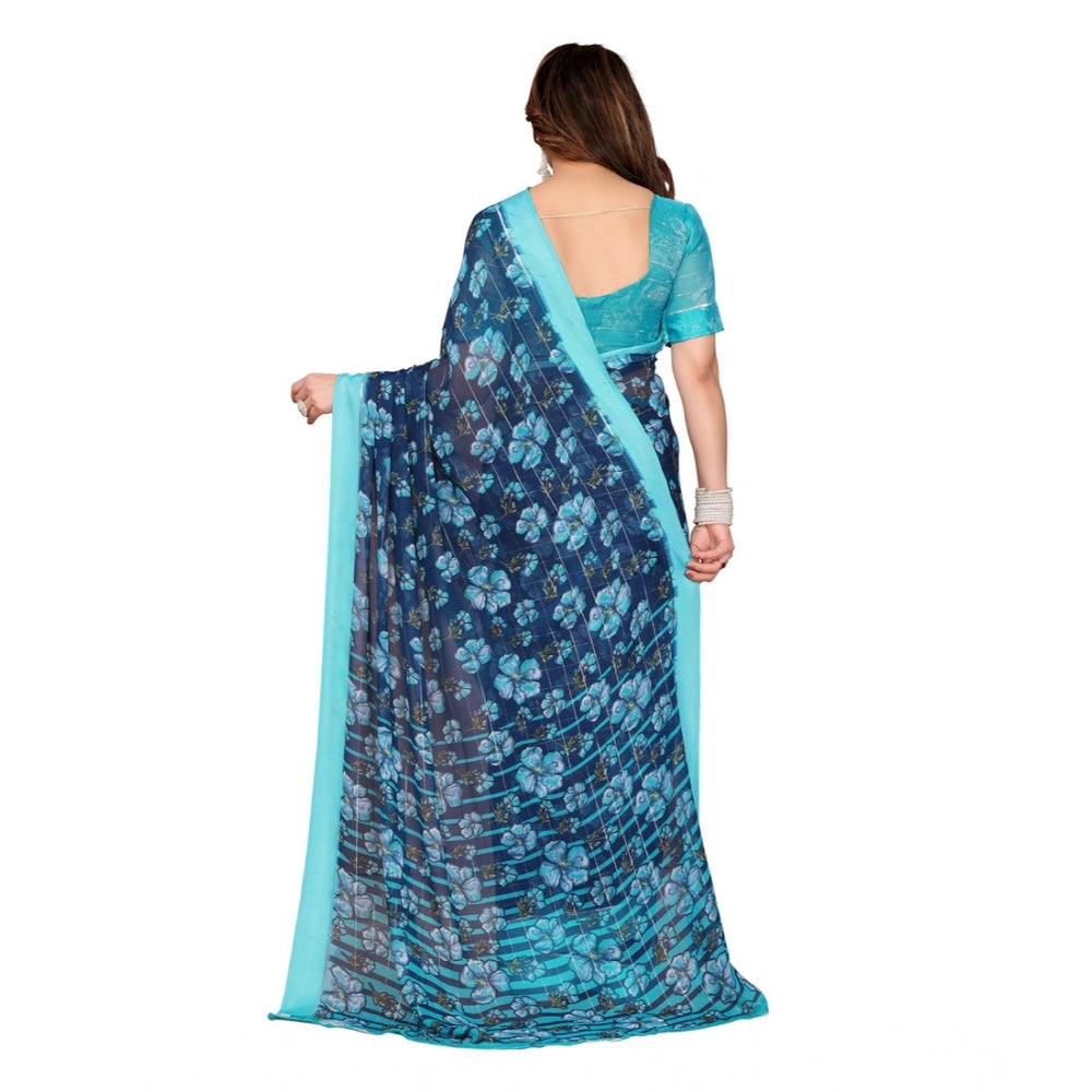 Seduva Women's Georgette Printed Saree With Unstitched Blouse 5.5Mtr (Sky Blue)