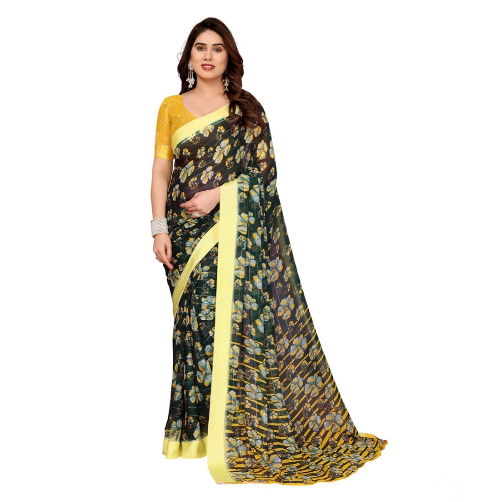 Seduva Women's Georgette Printed Saree With Unstitched Blouse 5.5Mtr (Green)
