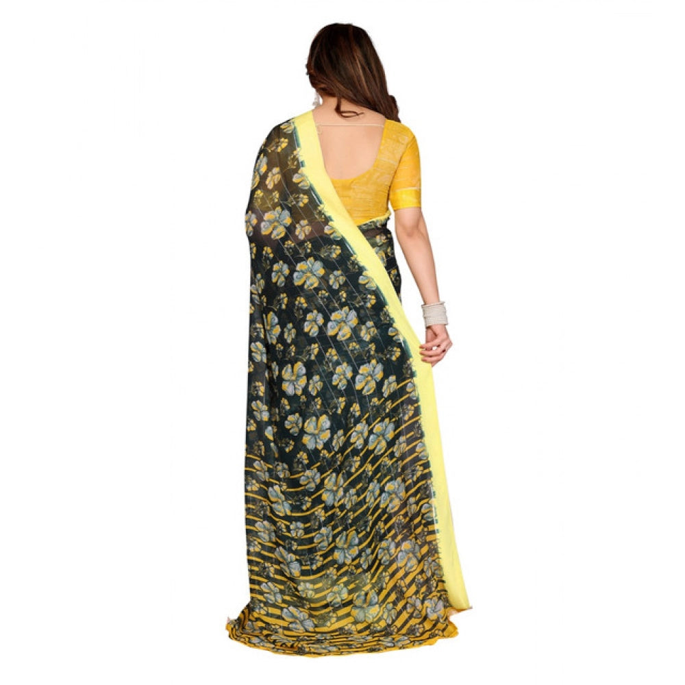 Seduva Women's Georgette Printed Saree With Unstitched Blouse 5.5Mtr (Green)