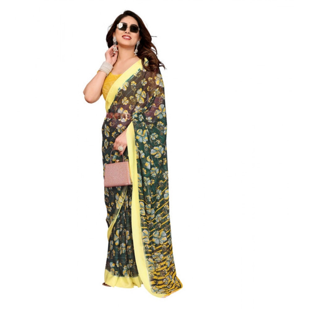 Seduva Women's Georgette Printed Saree With Unstitched Blouse 5.5Mtr (Green)