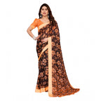 Seduva Women's Georgette Printed Saree With Unstitched Blouse 5.5Mtr (Brown)