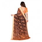Seduva Women's Georgette Printed Saree With Unstitched Blouse 5.5Mtr (Brown)
