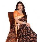 Seduva Women's Georgette Printed Saree With Unstitched Blouse 5.5Mtr (Brown)