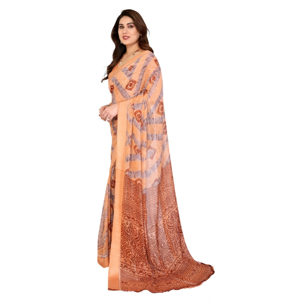Seduva Women's Georgette Printed Saree With Unstitched Blouse 5.5Mtr (Orange)