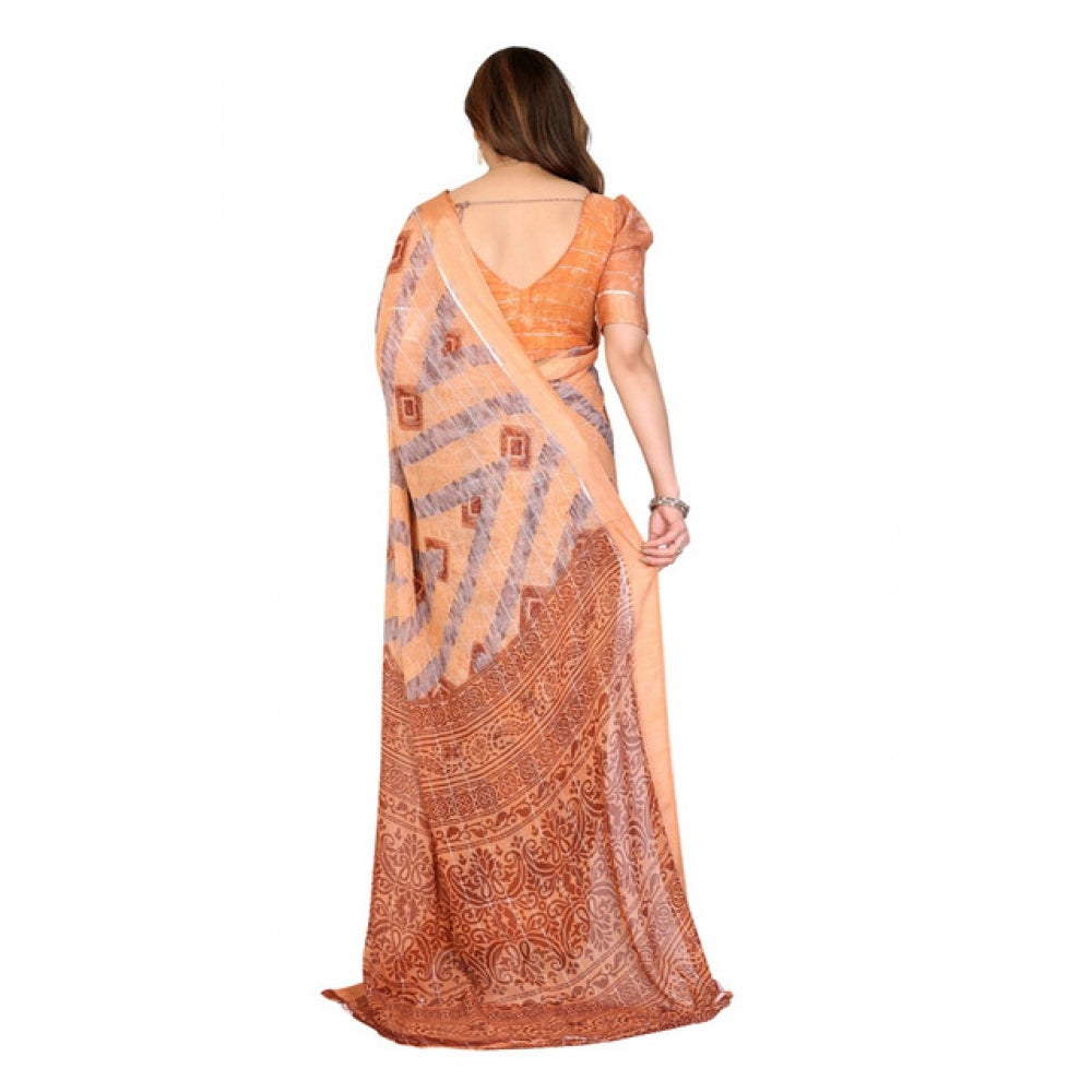 Seduva Women's Georgette Printed Saree With Unstitched Blouse 5.5Mtr (Orange)