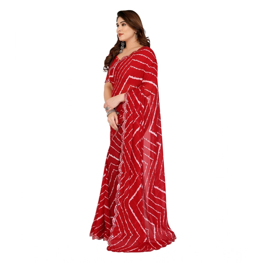 Seduva Women's Georgette Printed Saree With Unstitched Blouse 5.5Mtr (Red)