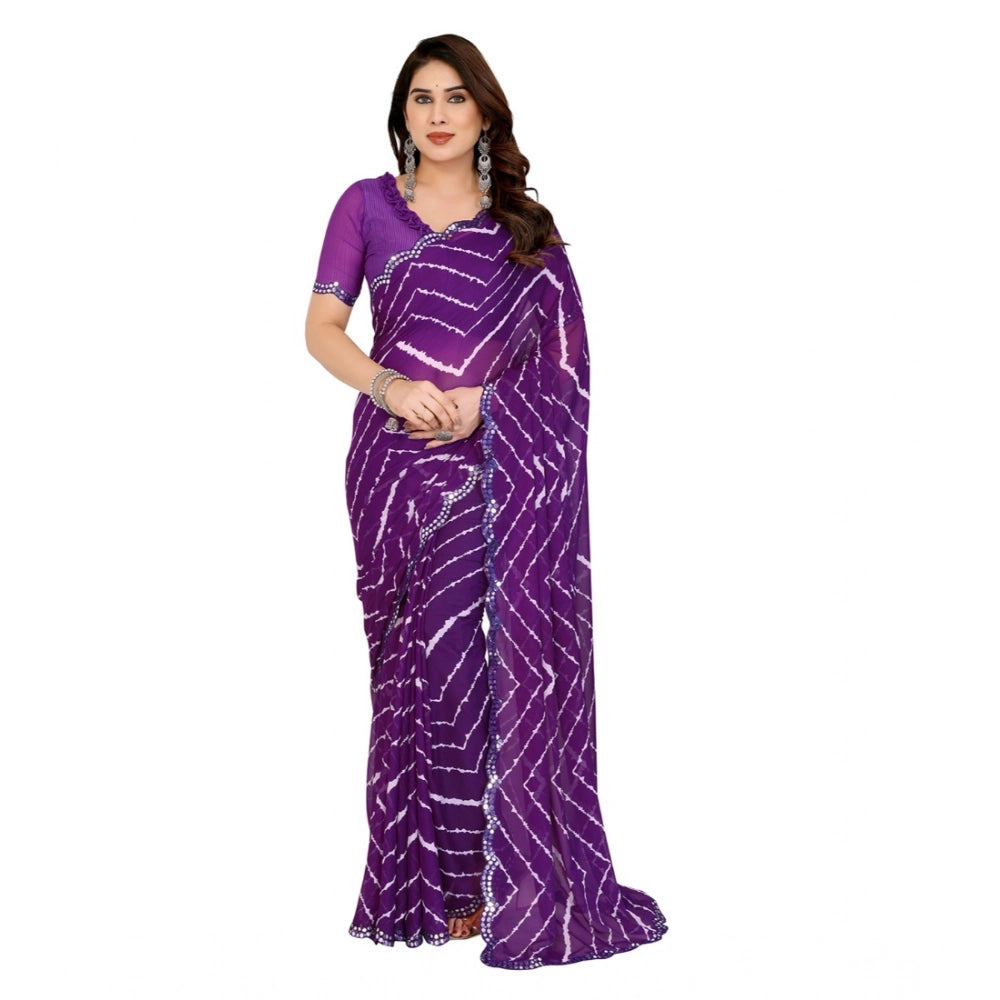 Seduva Women's Georgette Printed Saree With Unstitched Blouse 5.5Mtr (Purple)