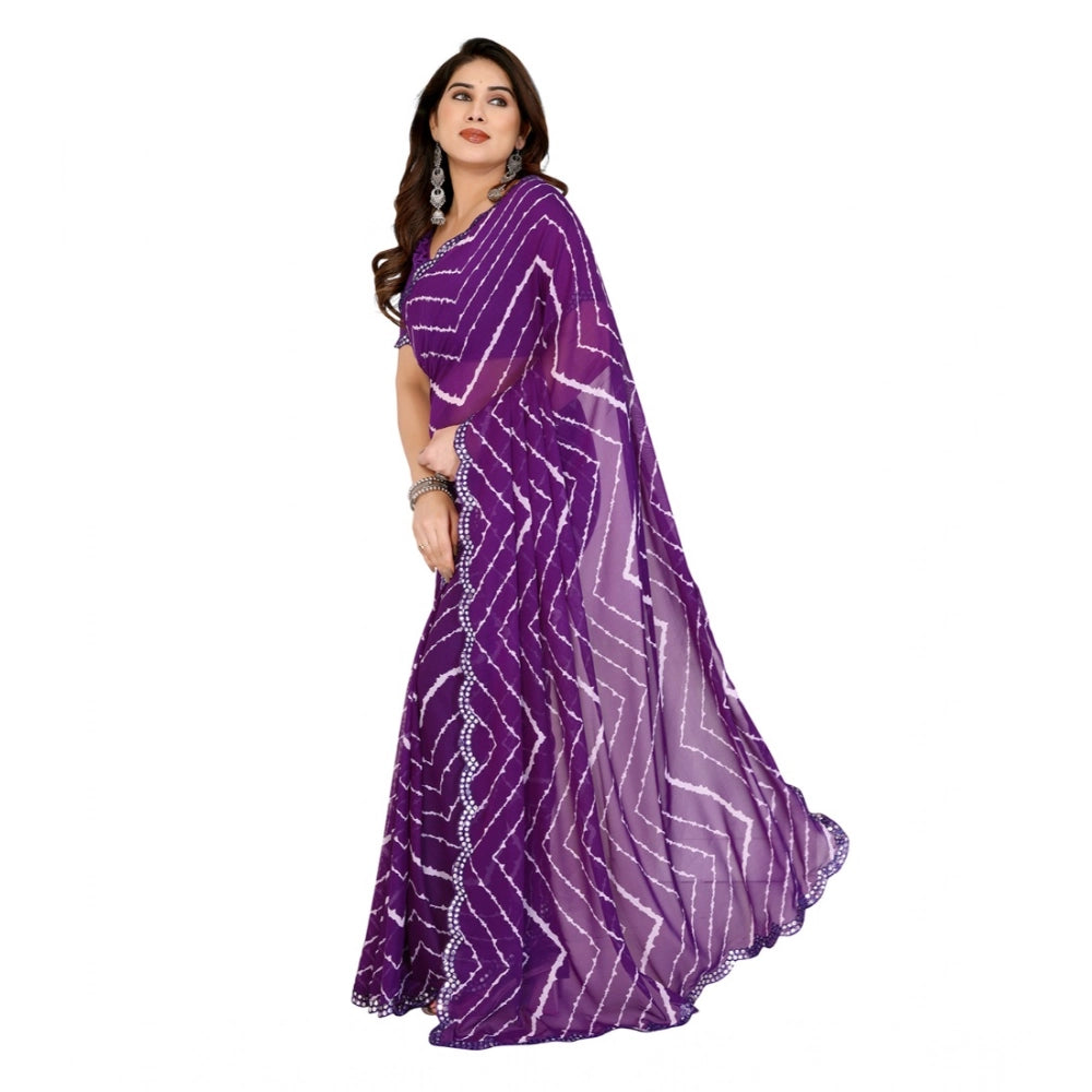 Seduva Women's Georgette Printed Saree With Unstitched Blouse 5.5Mtr (Purple)