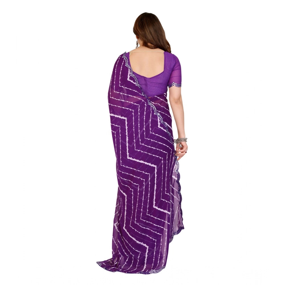 Seduva Women's Georgette Printed Saree With Unstitched Blouse 5.5Mtr (Purple)
