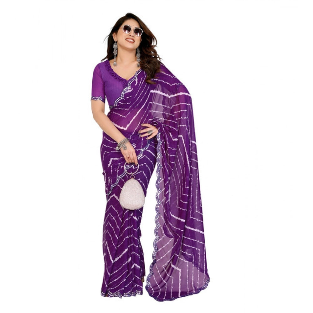 Seduva Women's Georgette Printed Saree With Unstitched Blouse 5.5Mtr (Purple)