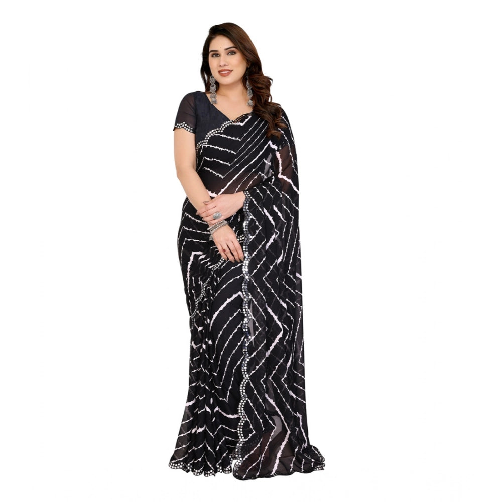 Seduva Women's Georgette Printed Saree With Unstitched Blouse 5.5Mtr (Black)