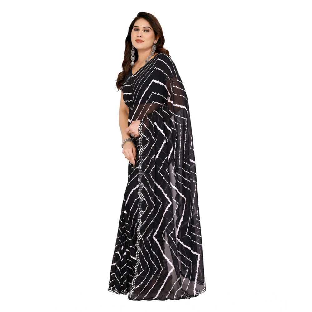 Seduva Women's Georgette Printed Saree With Unstitched Blouse 5.5Mtr (Black)