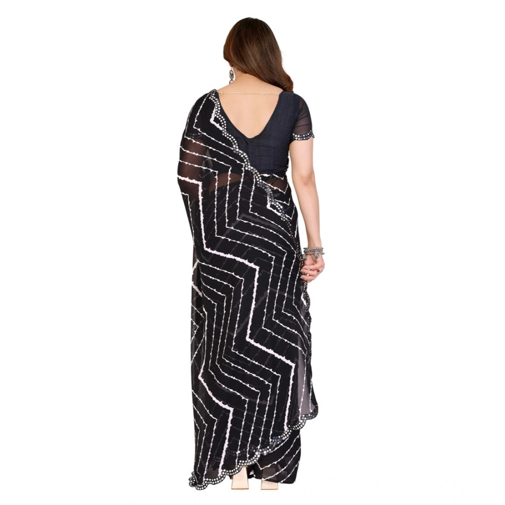 Seduva Women's Georgette Printed Saree With Unstitched Blouse 5.5Mtr (Black)