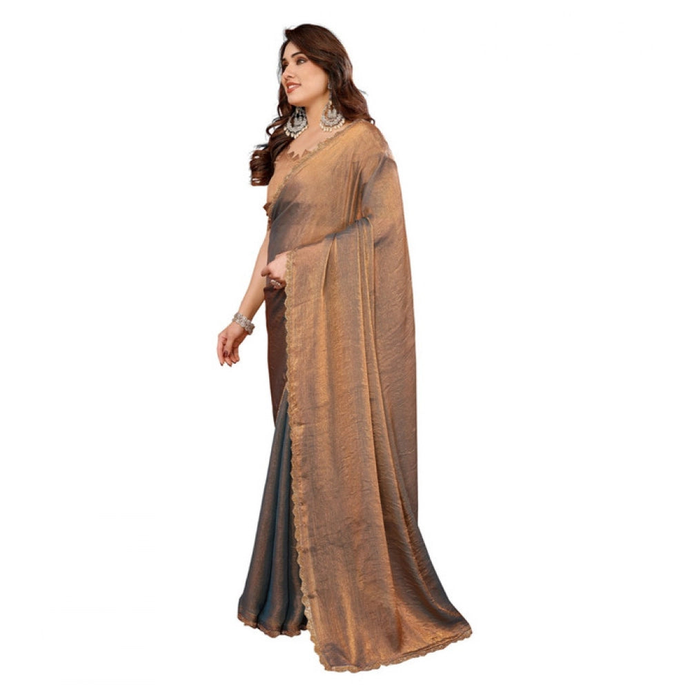 Seduva Women's Georgette Printed Saree With Unstitched Blouse 5.5Mtr (Brown)