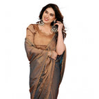 Seduva Women's Georgette Printed Saree With Unstitched Blouse 5.5Mtr (Brown)