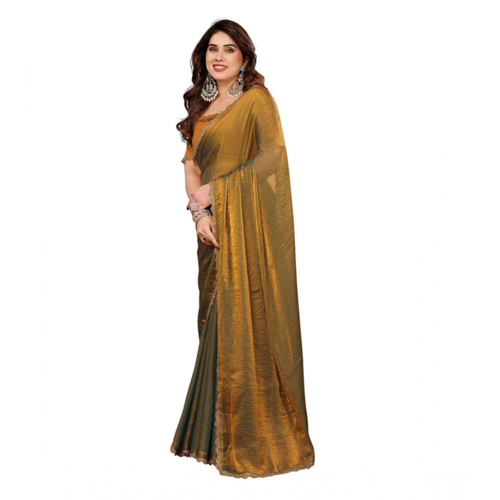 Seduva Women's Georgette Printed Saree With Unstitched Blouse 5.5Mtr (Gold)