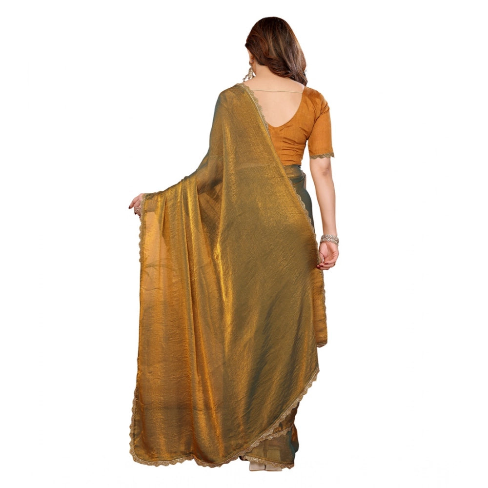 Seduva Women's Georgette Printed Saree With Unstitched Blouse 5.5Mtr (Gold)