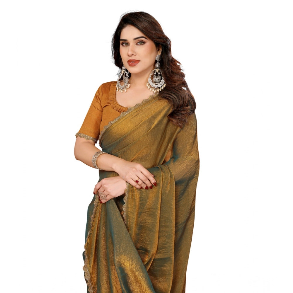 Seduva Women's Georgette Printed Saree With Unstitched Blouse 5.5Mtr (Gold)