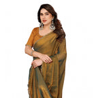 Seduva Women's Georgette Printed Saree With Unstitched Blouse 5.5Mtr (Gold)