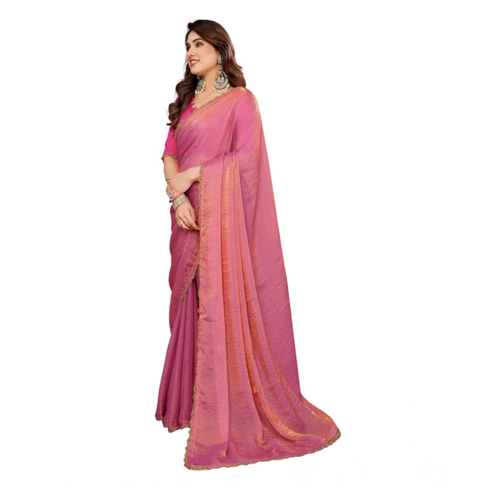 Seduva Women's Georgette Printed Saree With Unstitched Blouse 5.5Mtr (Pink)