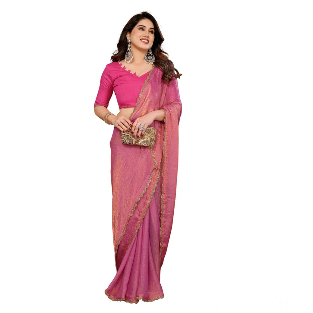 Seduva Women's Georgette Printed Saree With Unstitched Blouse 5.5Mtr (Pink)