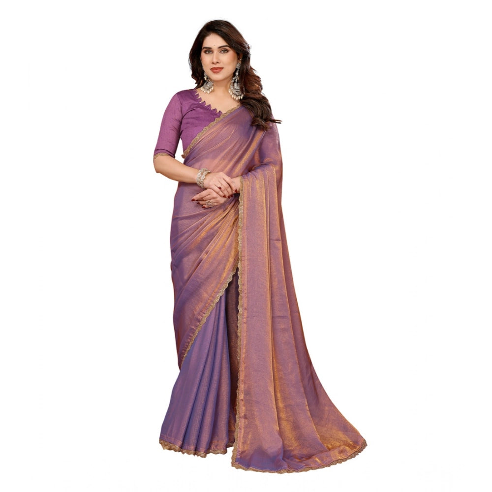 Seduva Women's Georgette Printed Saree With Unstitched Blouse 5.5Mtr (Purple)
